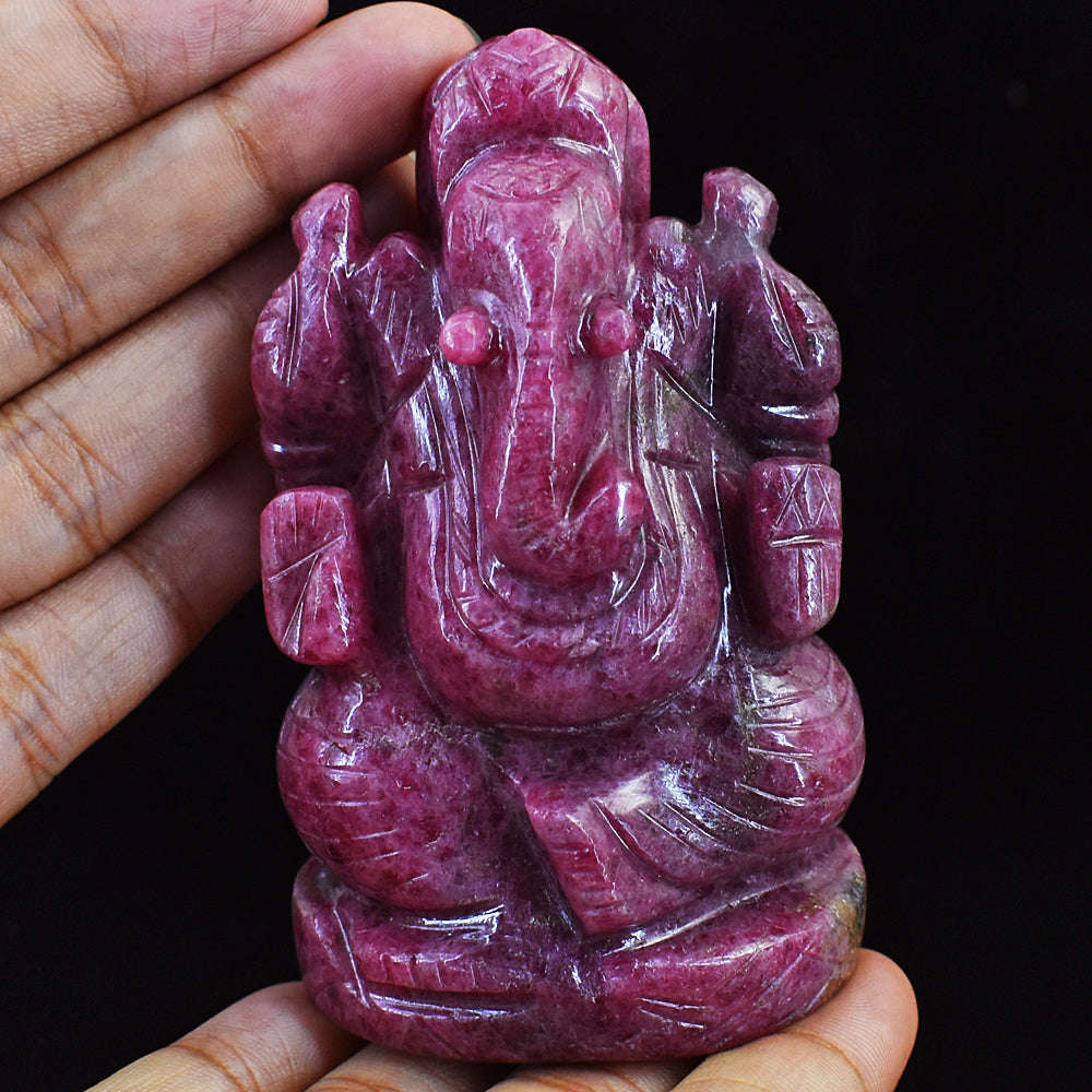 gemsmore:Amazing Rhodonite Hand Carved Genuine Crystal Gemstone Carving Lord Ganesha