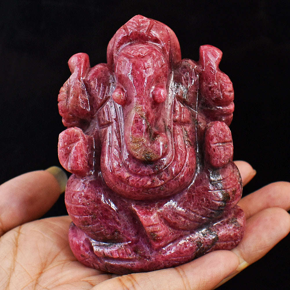 gemsmore:Amazing Rhodonite Hand Carved Genuine Crystal Gemstone Carving Lord Ganesha