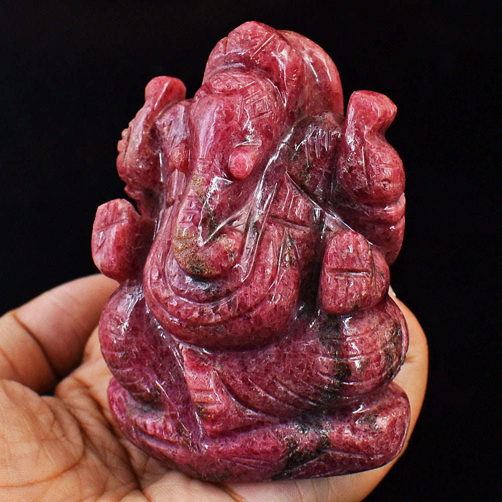 gemsmore:Amazing Rhodonite Hand Carved Genuine Crystal Gemstone Carving Lord Ganesha