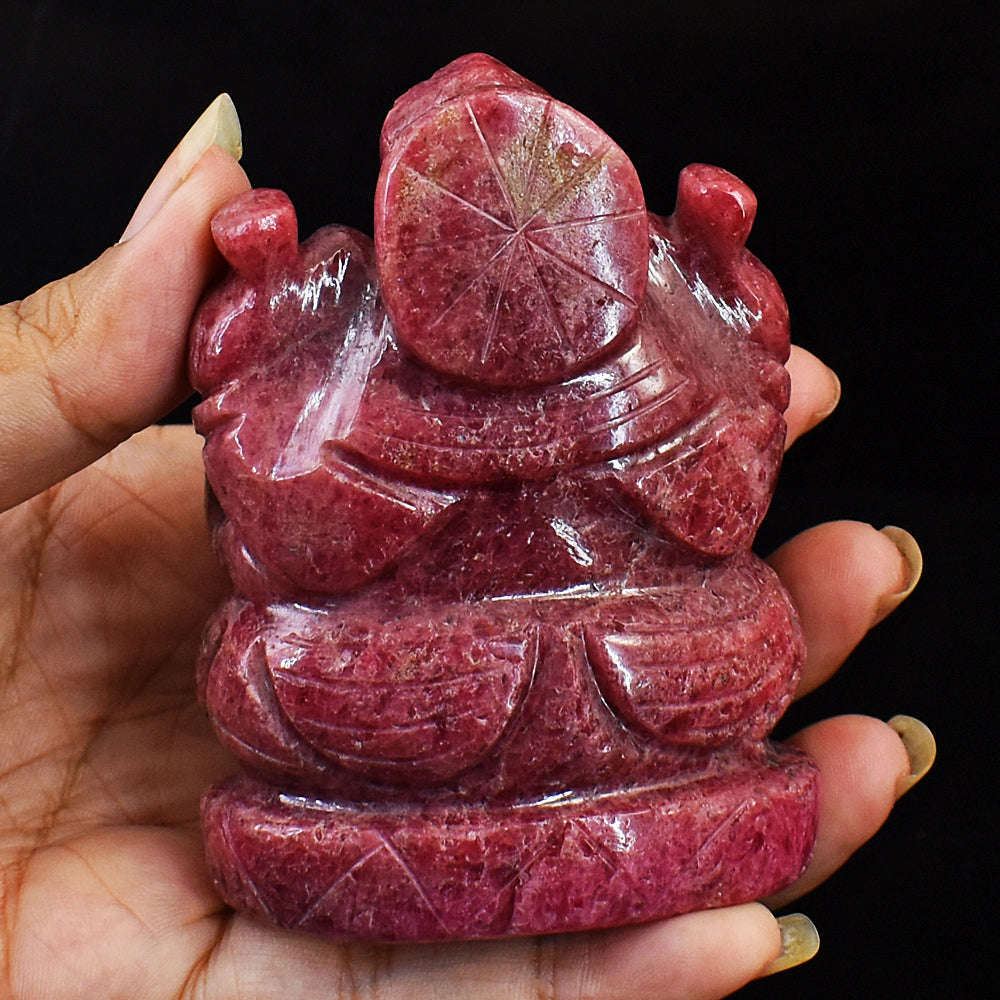 gemsmore:Amazing Rhodonite Hand Carved Genuine Crystal Gemstone Carving Lord Ganesha