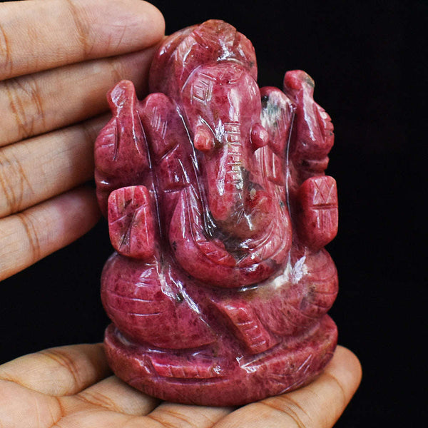 gemsmore:Amazing Rhodonite Hand Carved Genuine Crystal Gemstone Carving Lord Ganesha