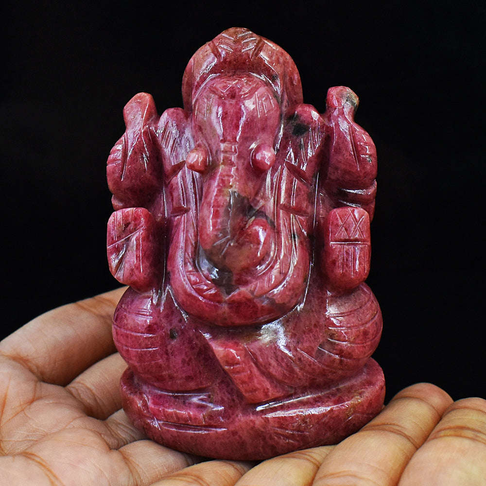 gemsmore:Amazing Rhodonite Hand Carved Genuine Crystal Gemstone Carving Lord Ganesha