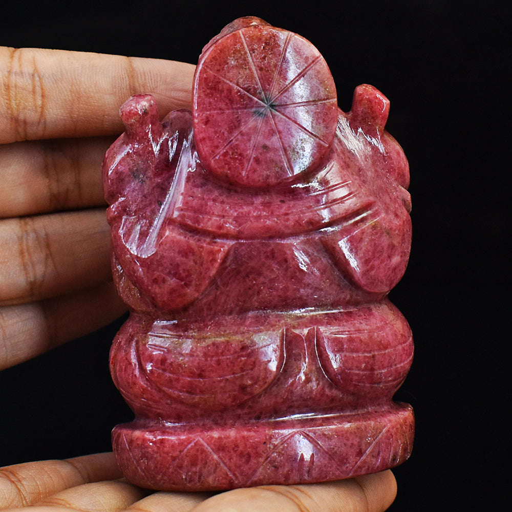 gemsmore:Amazing Rhodonite Hand Carved Genuine Crystal Gemstone Carving Lord Ganesha