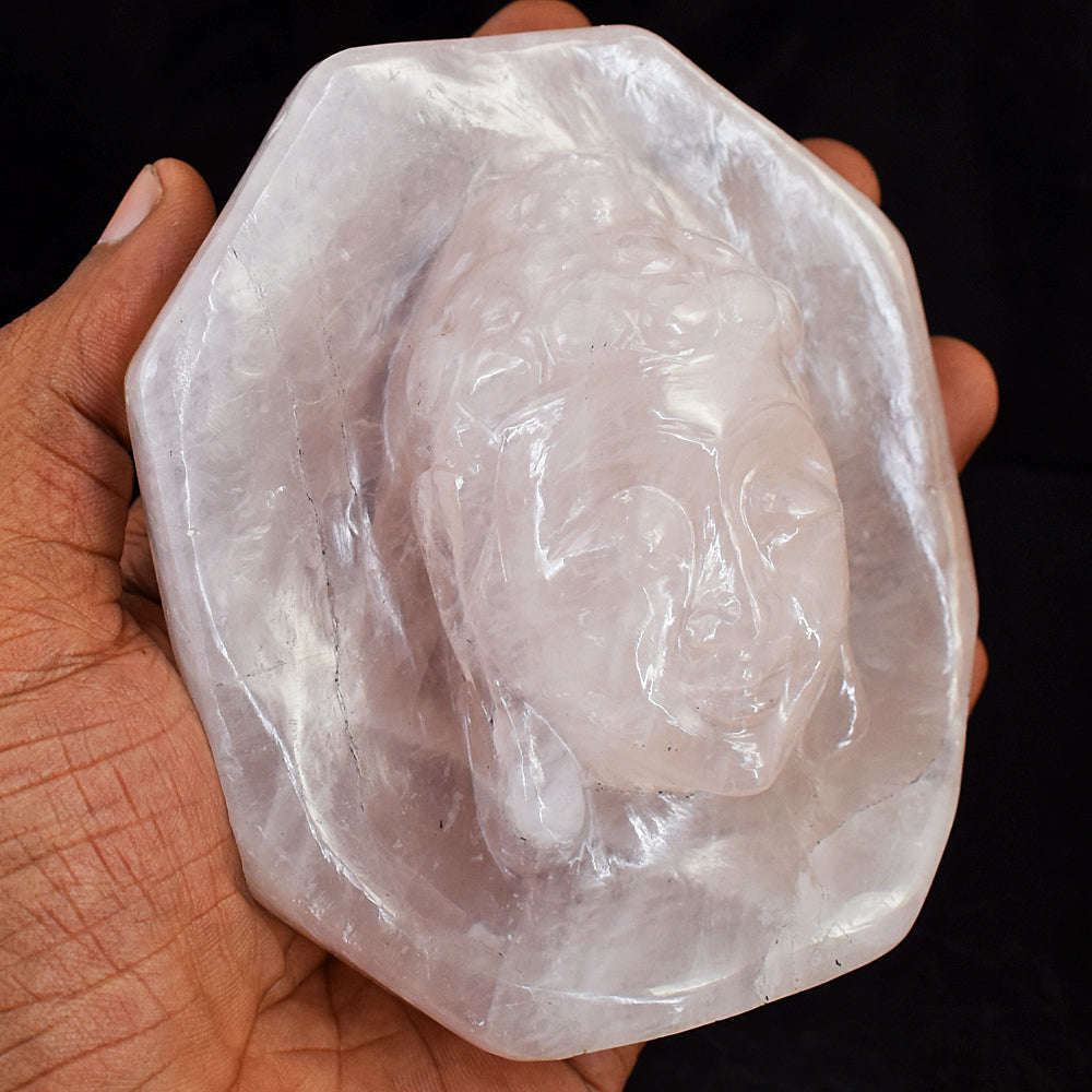 gemsmore:Amazing Rose Quartz Hand Carved Genuine Crystal Gemstone Carving  Buddha Head