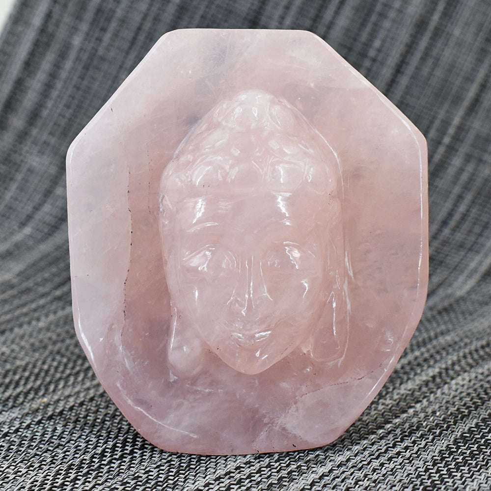 gemsmore:Amazing Rose Quartz Hand Carved Genuine Crystal Gemstone Carving  Buddha Head