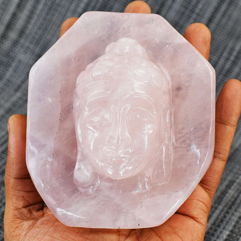 gemsmore:Amazing Rose Quartz Hand Carved Genuine Crystal Gemstone Carving  Buddha Head