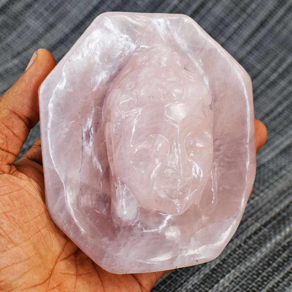 gemsmore:Amazing Rose Quartz Hand Carved Genuine Crystal Gemstone Carving  Buddha Head