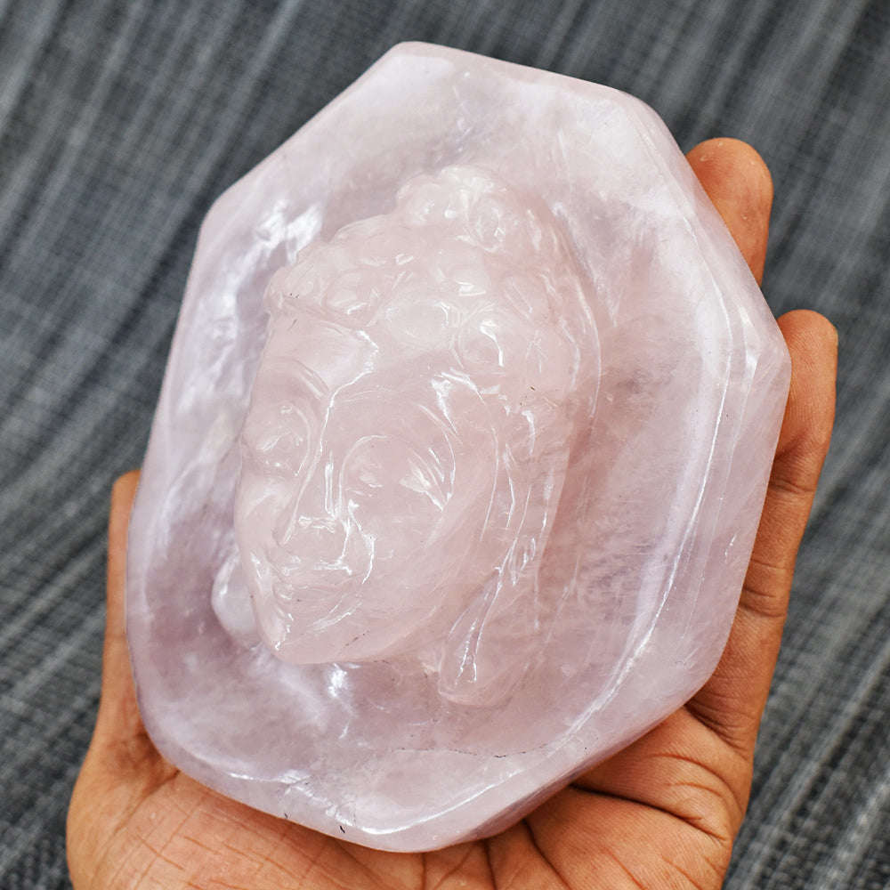 gemsmore:Amazing Rose Quartz Hand Carved Genuine Crystal Gemstone Carving  Buddha Head