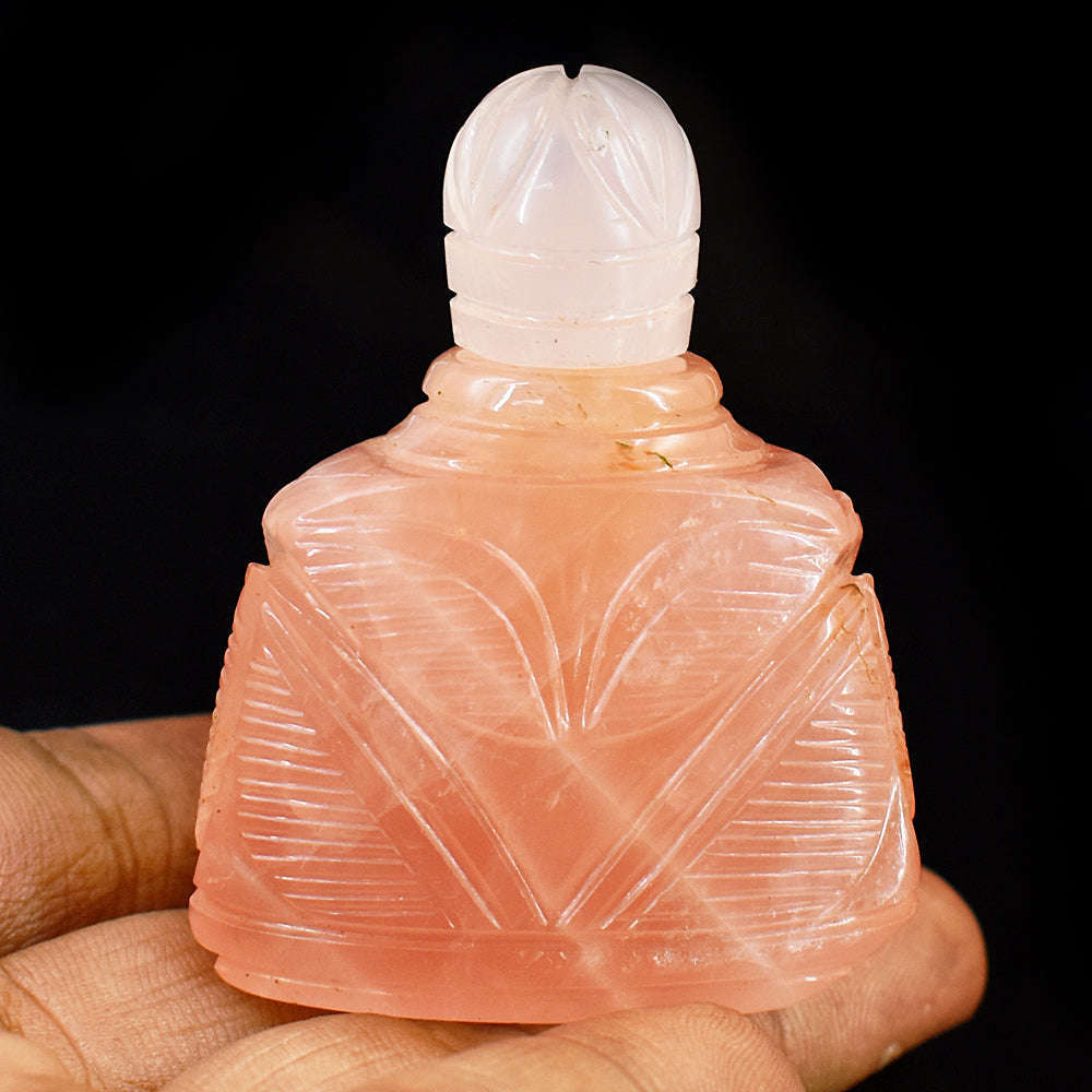 gemsmore:Amazing Rose Quartz  Hand Carved Genuine Crystal Gemstone Carving Perfume Bottle