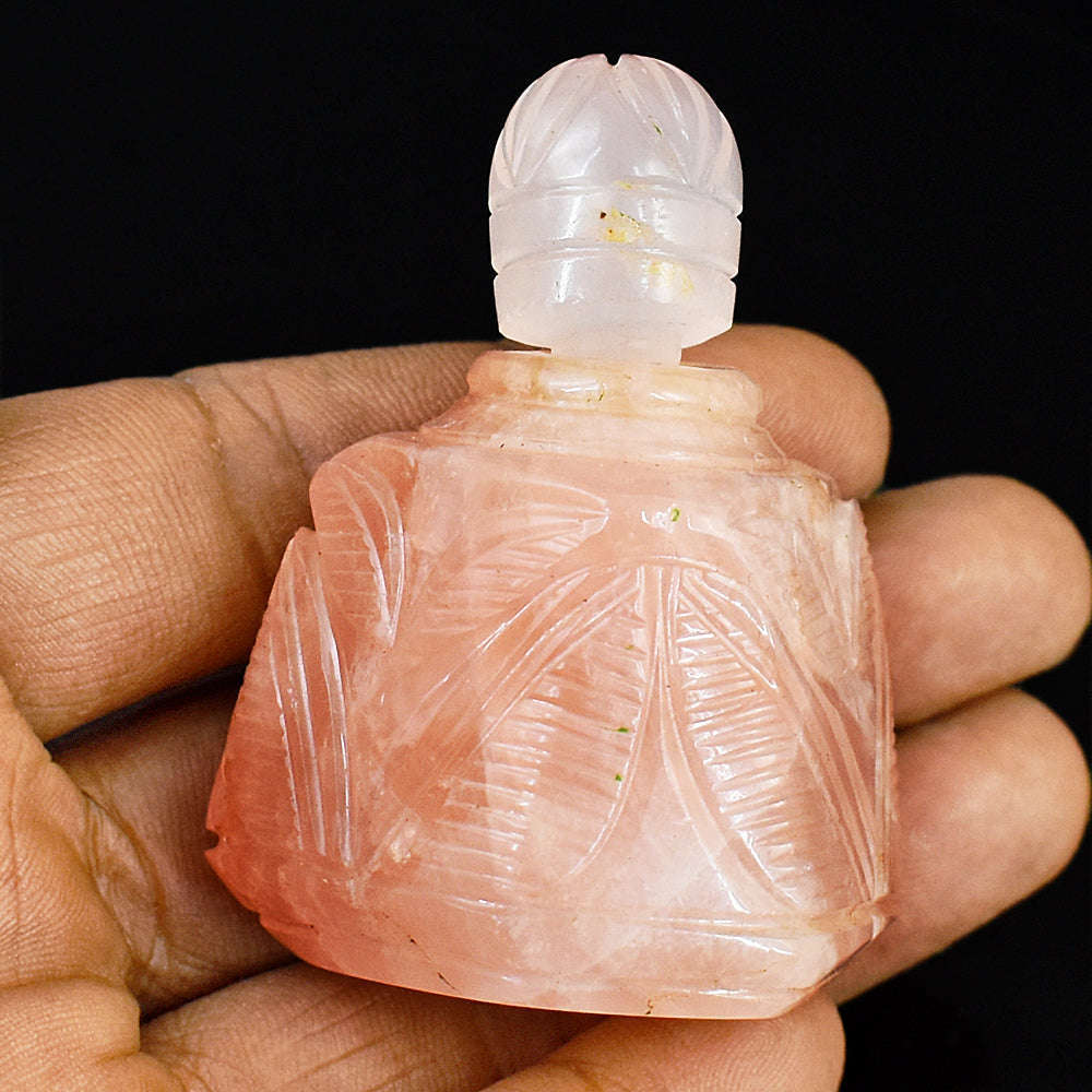 gemsmore:Amazing Rose Quartz  Hand Carved Genuine Crystal Gemstone Carving Perfume Bottle