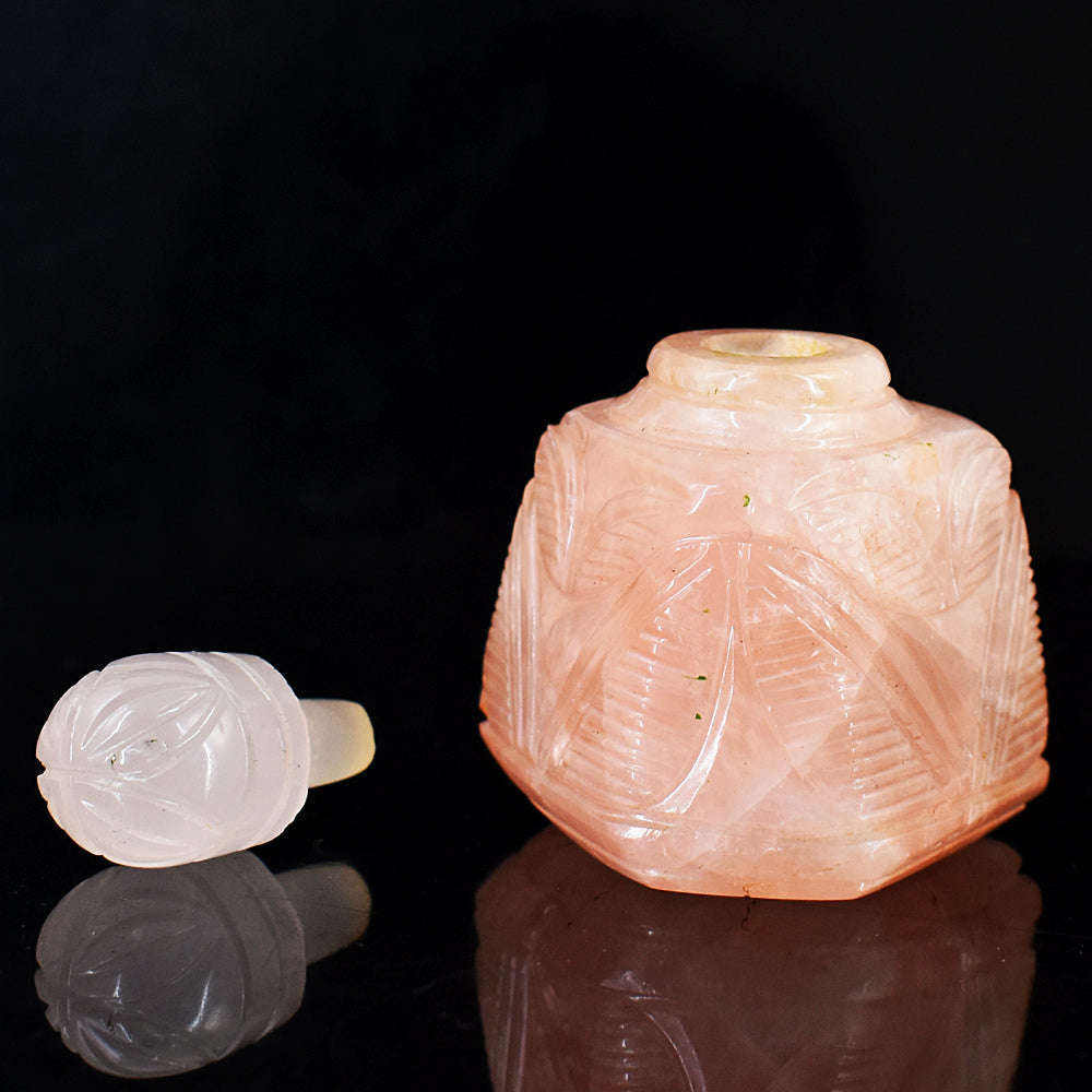 gemsmore:Amazing Rose Quartz  Hand Carved Genuine Crystal Gemstone Carving Perfume Bottle