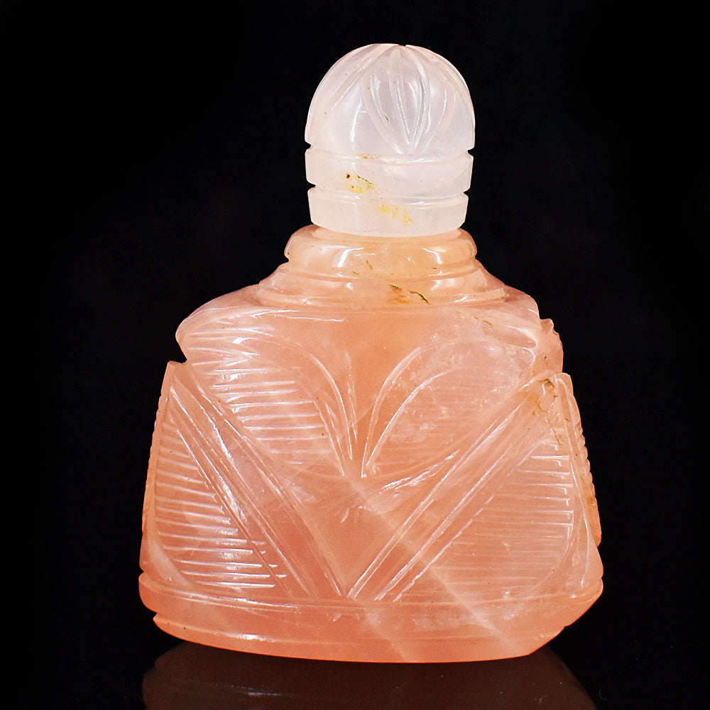 gemsmore:Amazing Rose Quartz  Hand Carved Genuine Crystal Gemstone Carving Perfume Bottle