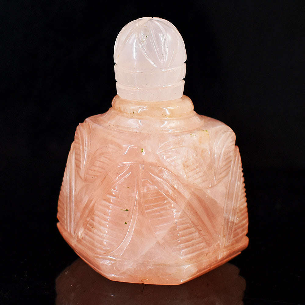 gemsmore:Amazing Rose Quartz  Hand Carved Genuine Crystal Gemstone Carving Perfume Bottle