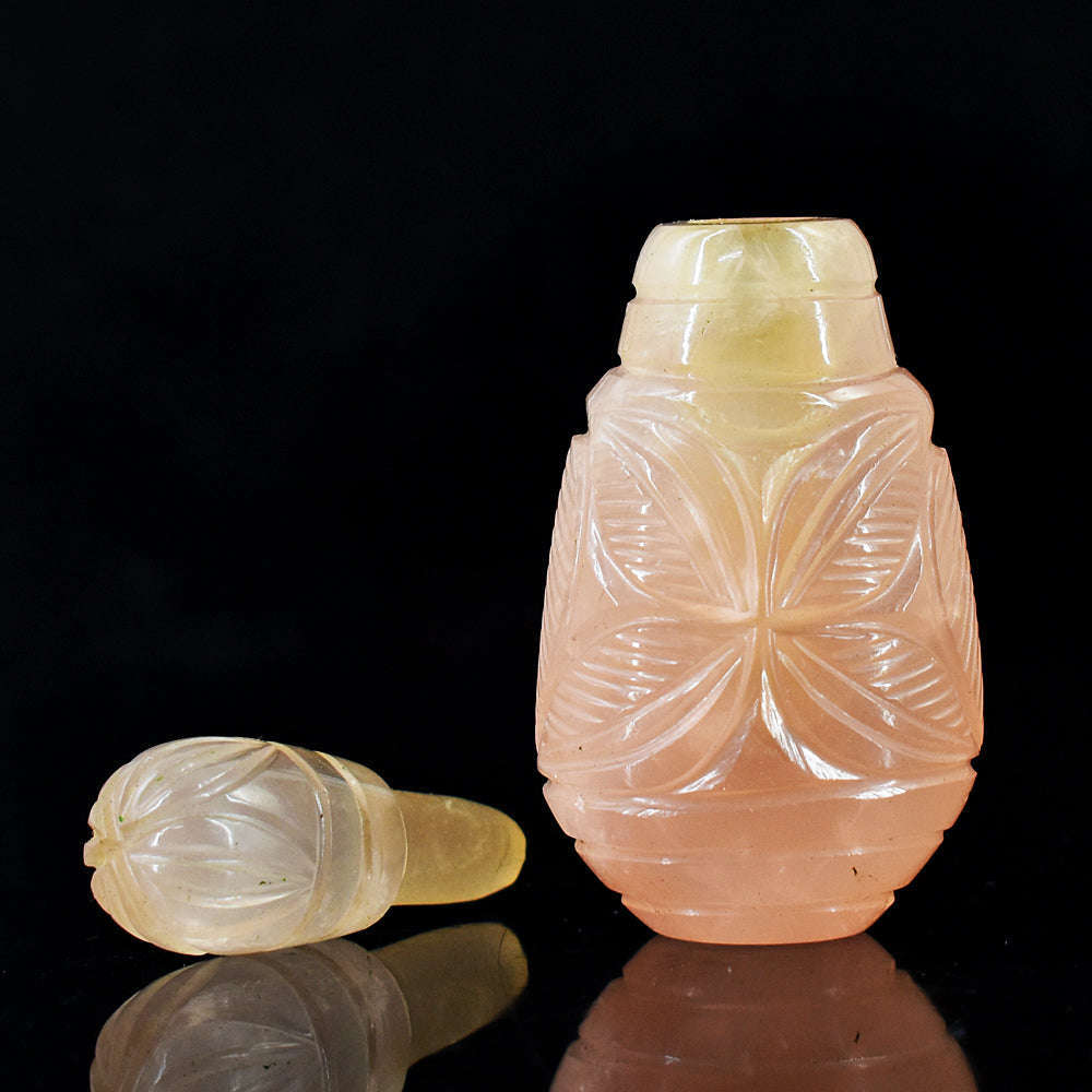 gemsmore:Amazing Rose Quartz Hand Carved Genuine Crystal Gemstone Carving Perfume Bottle