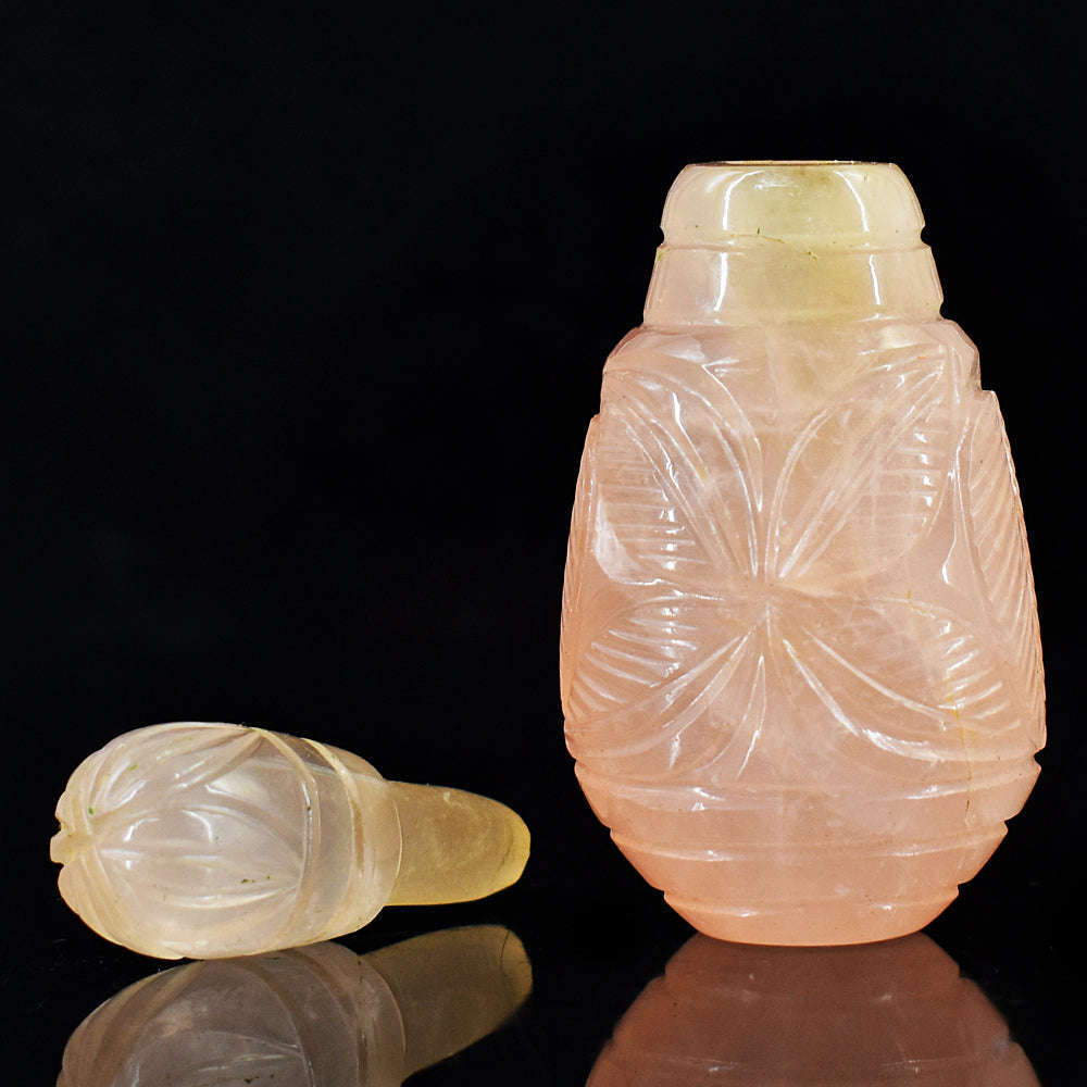 gemsmore:Amazing Rose Quartz Hand Carved Genuine Crystal Gemstone Carving Perfume Bottle