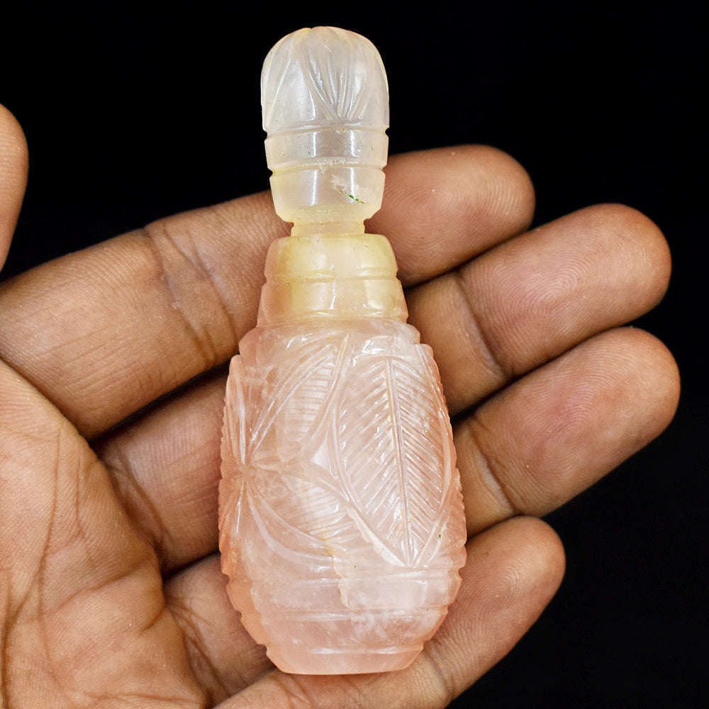 gemsmore:Amazing Rose Quartz Hand Carved Genuine Crystal Gemstone Carving Perfume Bottle