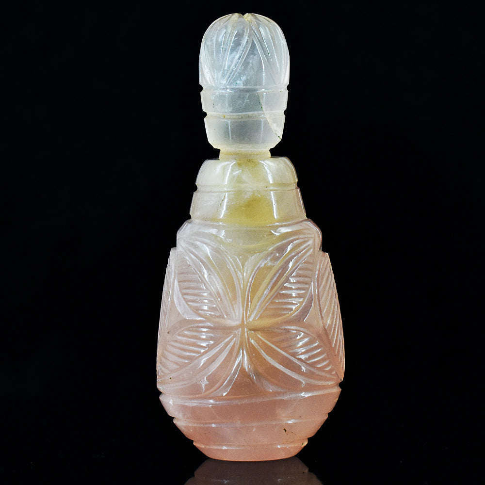 gemsmore:Amazing Rose Quartz Hand Carved Genuine Crystal Gemstone Carving Perfume Bottle