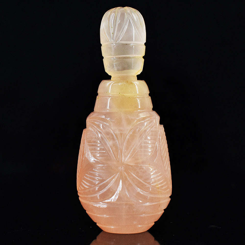 gemsmore:Amazing Rose Quartz Hand Carved Genuine Crystal Gemstone Carving Perfume Bottle