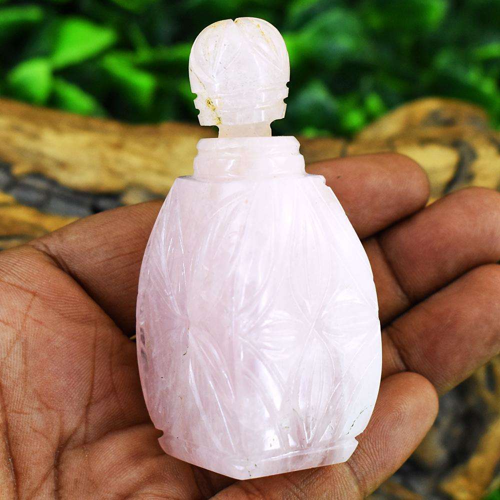 gemsmore:Amazing Rose Quartz Hand Carved Genuine Crystal Gemstone Carving Perfume Bottle