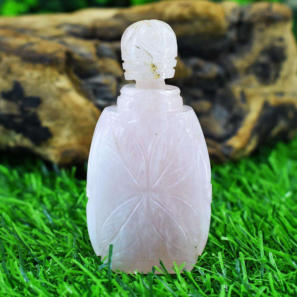 gemsmore:Amazing Rose Quartz Hand Carved Genuine Crystal Gemstone Carving Perfume Bottle