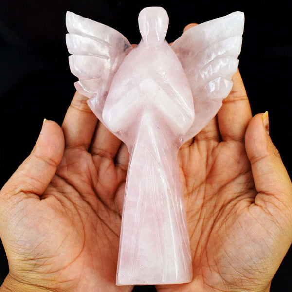 gemsmore:Amazing Rose Quartz Hand Carved Healing Praying Angel