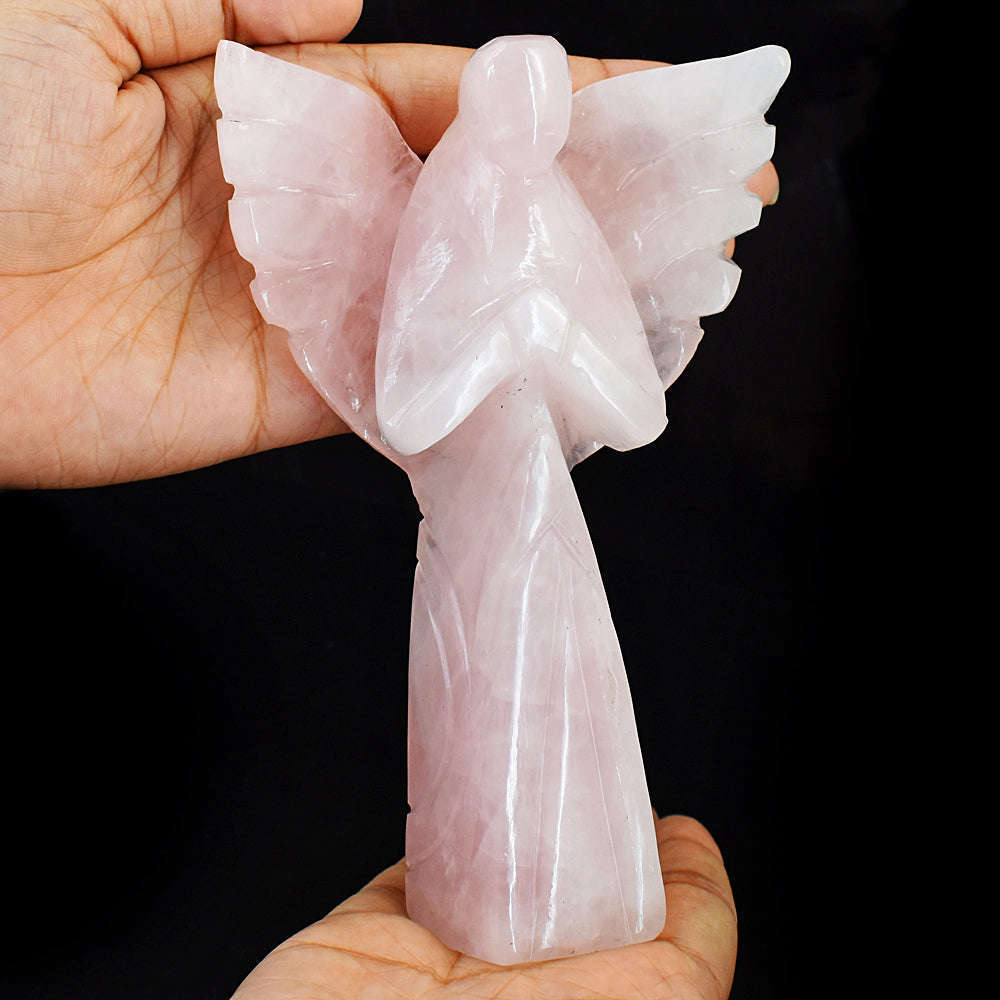 gemsmore:Amazing Rose Quartz Hand Carved Healing Praying Angel