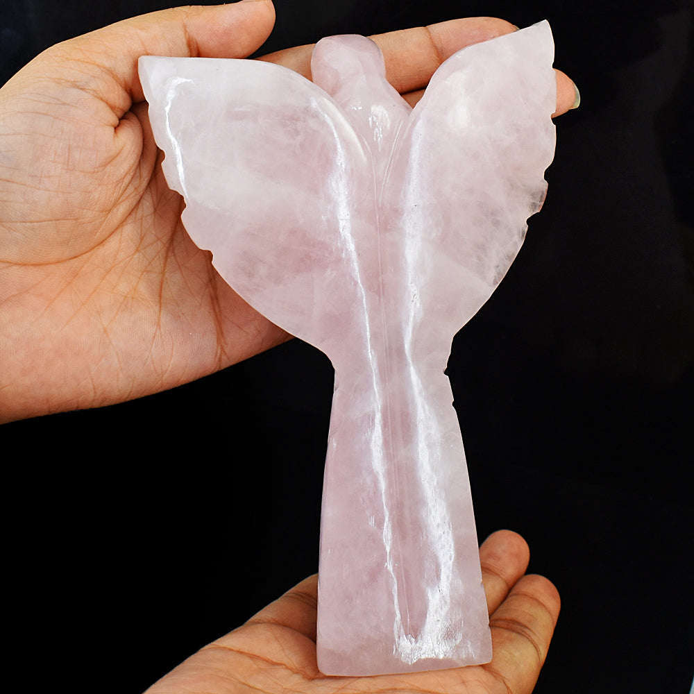 gemsmore:Amazing Rose Quartz Hand Carved Healing Praying Angel