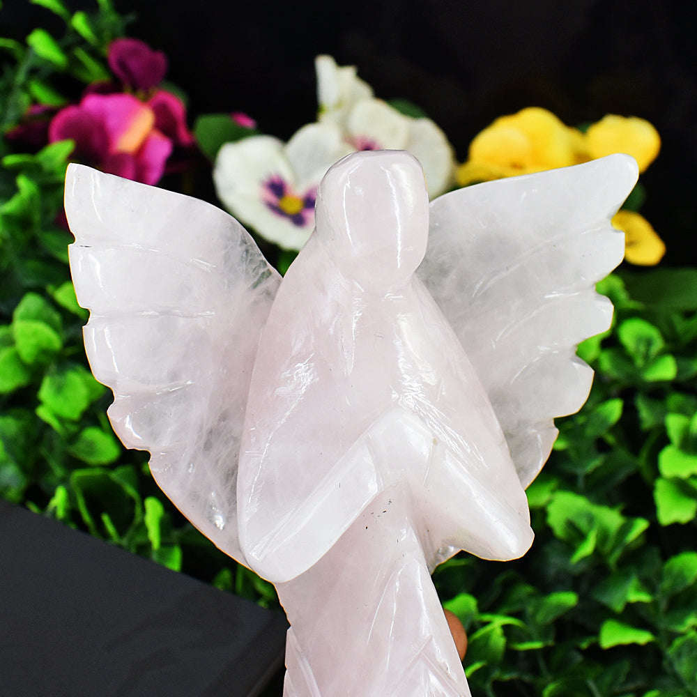 gemsmore:Amazing Rose Quartz Hand Carved Healing Praying Angel