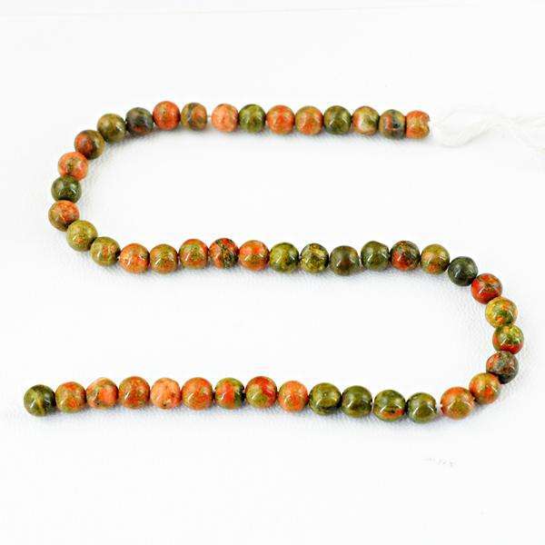 gemsmore:Amazing Round Shape Blood Green Unakite Drilled Beads Strand