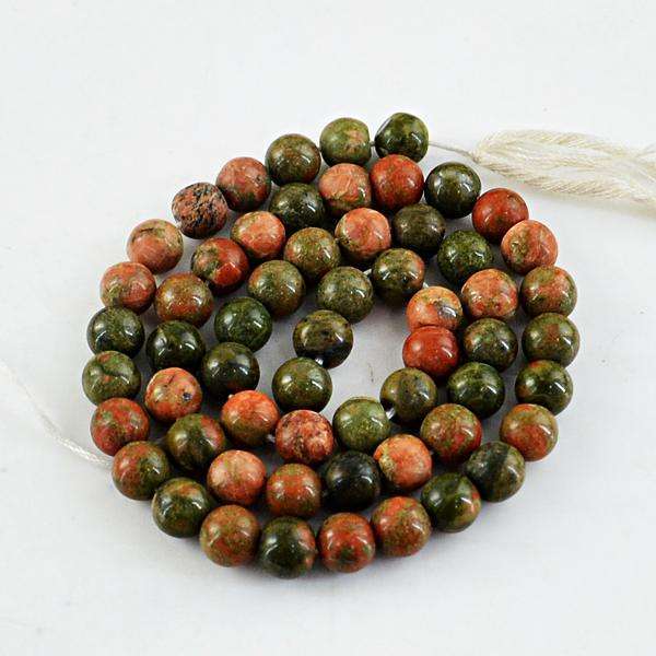 gemsmore:Amazing Round Shape Blood Green Unakite Drilled Beads Strand