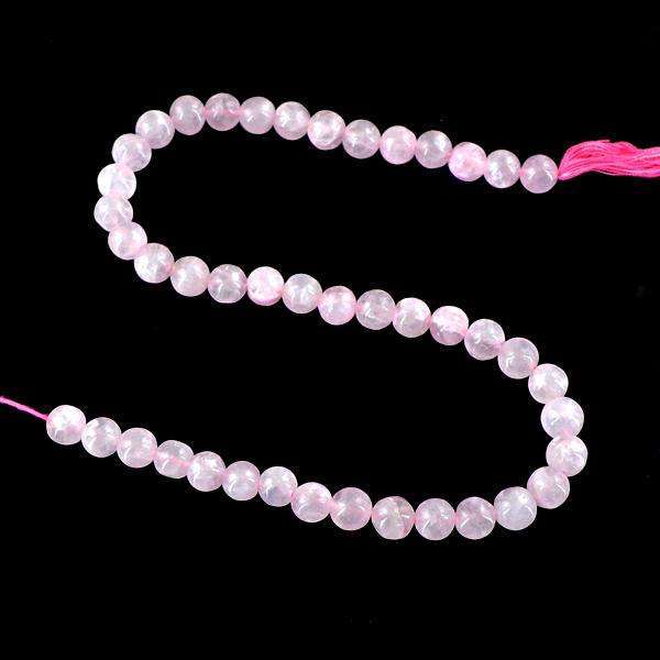 gemsmore:Amazing Round Shape Pink Rose Quartz  Drilled Beads Strand
