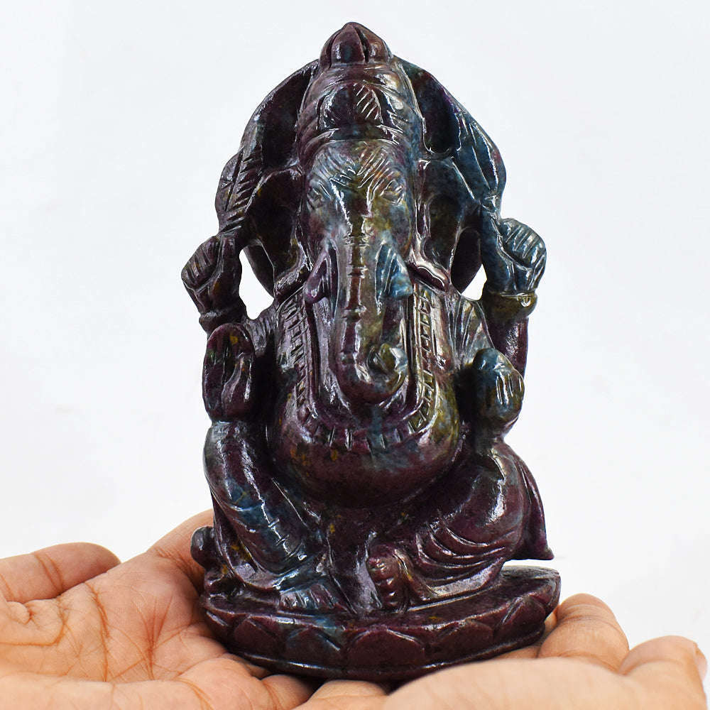 gemsmore:Amazing Ruby In Kyanite Hand Carved Genuine Crystal Gemstone Carving Lord Ganesha