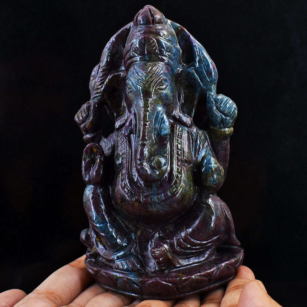 gemsmore:Amazing Ruby In Kyanite Hand Carved Genuine Crystal Gemstone Carving Lord Ganesha