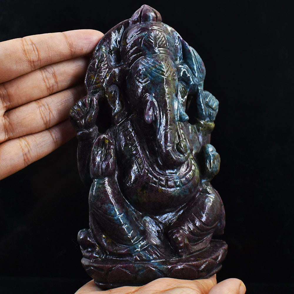 gemsmore:Amazing Ruby In Kyanite Hand Carved Genuine Crystal Gemstone Carving Lord Ganesha