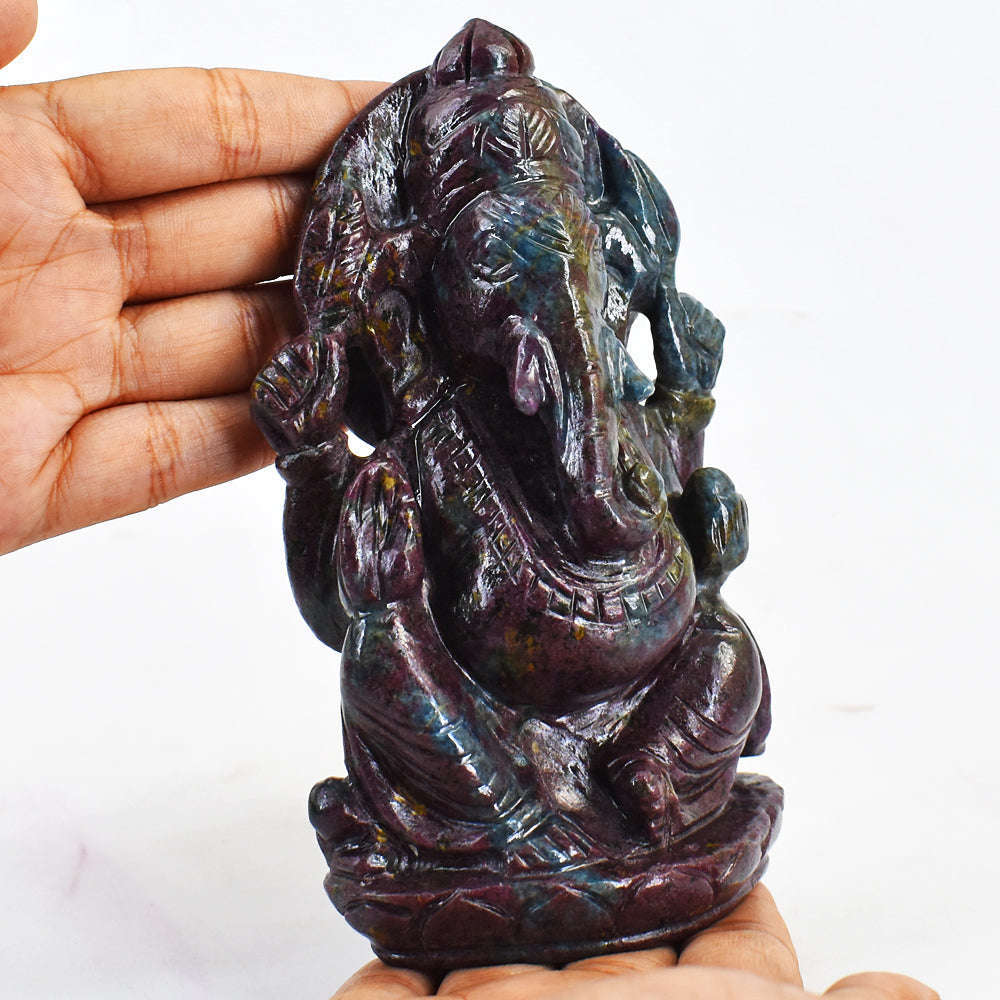 gemsmore:Amazing Ruby In Kyanite Hand Carved Genuine Crystal Gemstone Carving Lord Ganesha