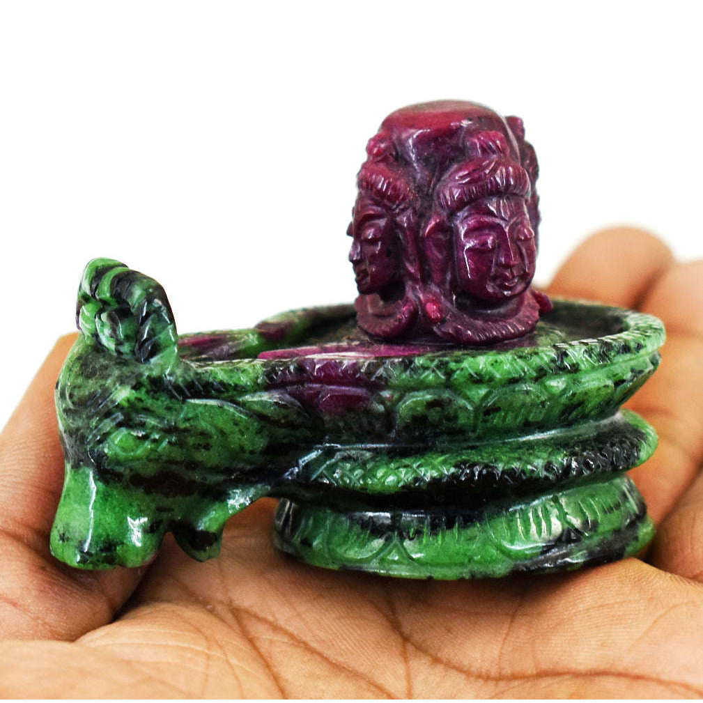 gemsmore:Amazing Ruby Zoisite Hand Carved Genuine Crystal Gemstone Carving Shivaling