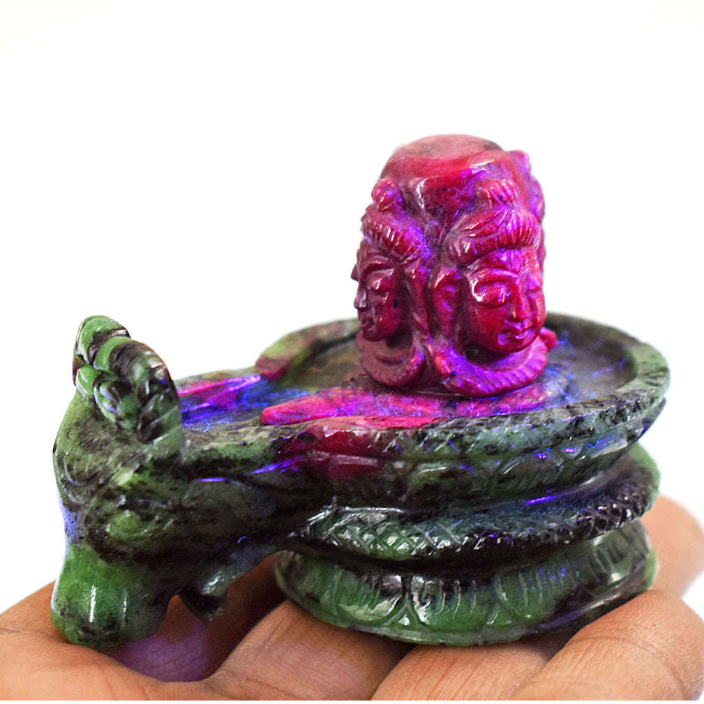 gemsmore:Amazing Ruby Zoisite Hand Carved Genuine Crystal Gemstone Carving Shivaling