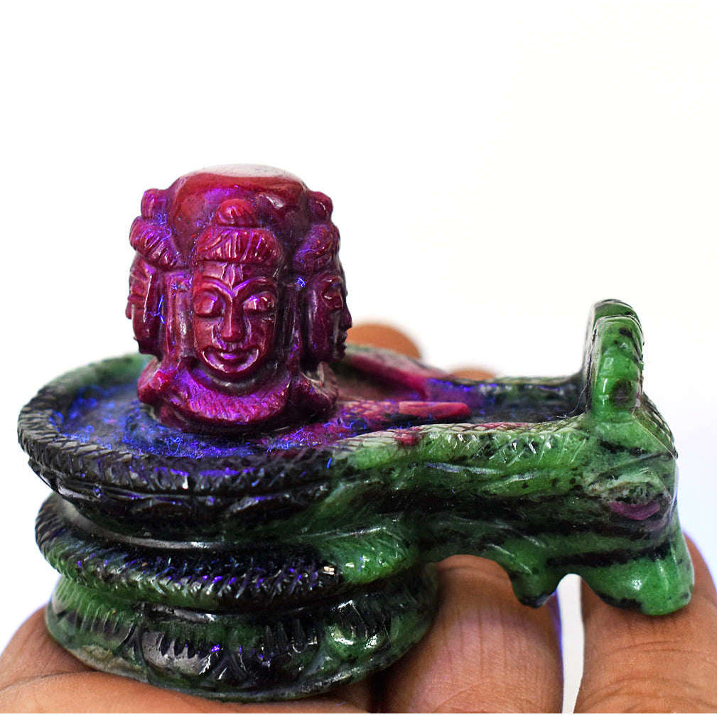 gemsmore:Amazing Ruby Zoisite Hand Carved Genuine Crystal Gemstone Carving Shivaling