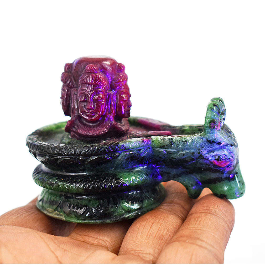 gemsmore:Amazing Ruby Zoisite Hand Carved Genuine Crystal Gemstone Carving Shivaling