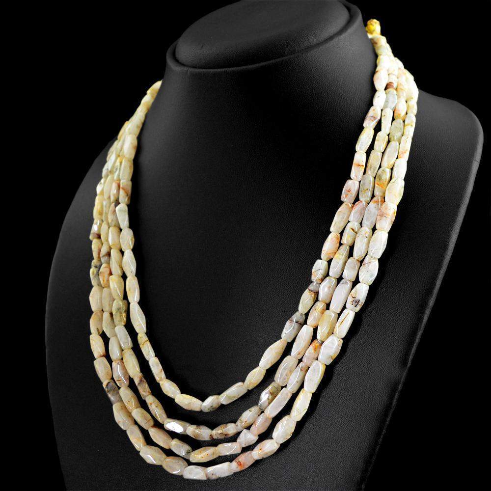 gemsmore:Amazing Rutile Quartz Necklace 4 Strand Natural Faceted Beads