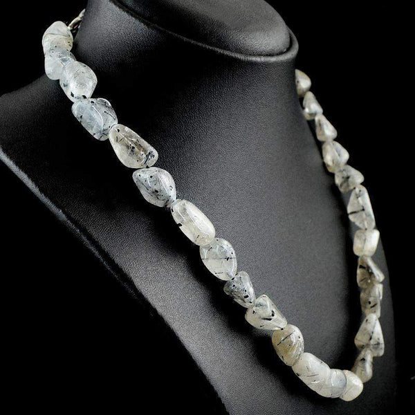 gemsmore:Amazing Rutile Quartz Necklace Natural Untreated Beads