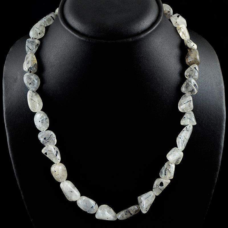 gemsmore:Amazing Rutile Quartz Necklace Natural Untreated Beads