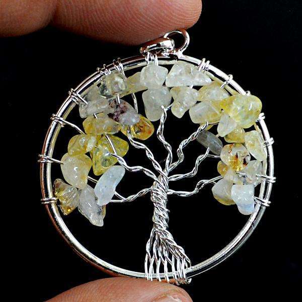 gemsmore:Amazing Rutile Quartz Round Shape Healing Tree Pendant