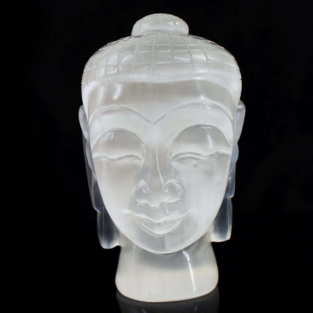 gemsmore:Amazing Selenite Hand Carved Lord Buddha Head