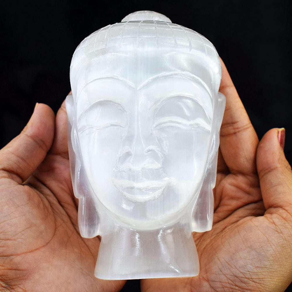 gemsmore:Amazing Selenite Hand Carved Lord Buddha Head