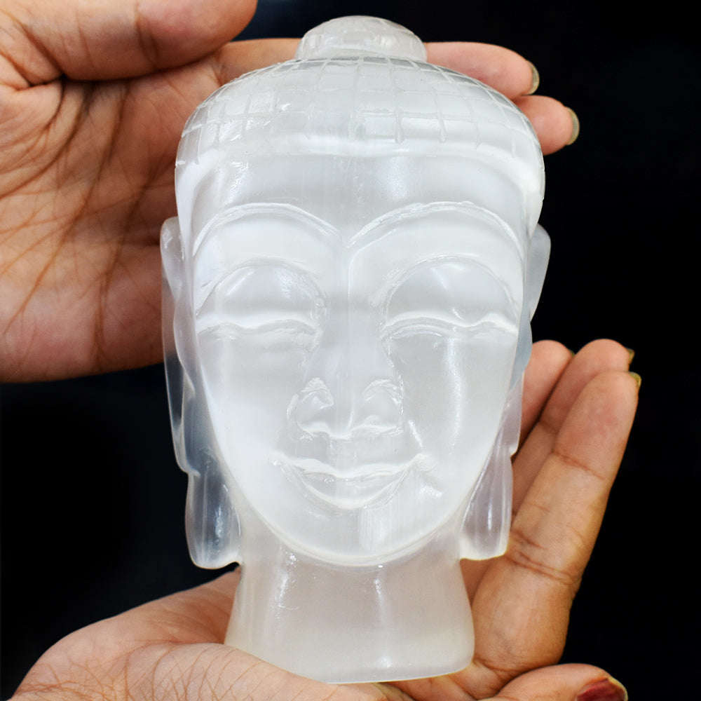 gemsmore:Amazing Selenite Hand Carved Lord Buddha Head