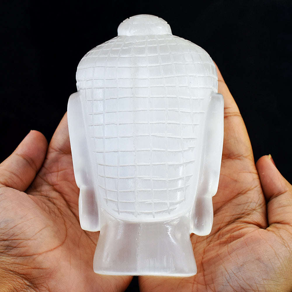 gemsmore:Amazing Selenite Hand Carved Lord Buddha Head