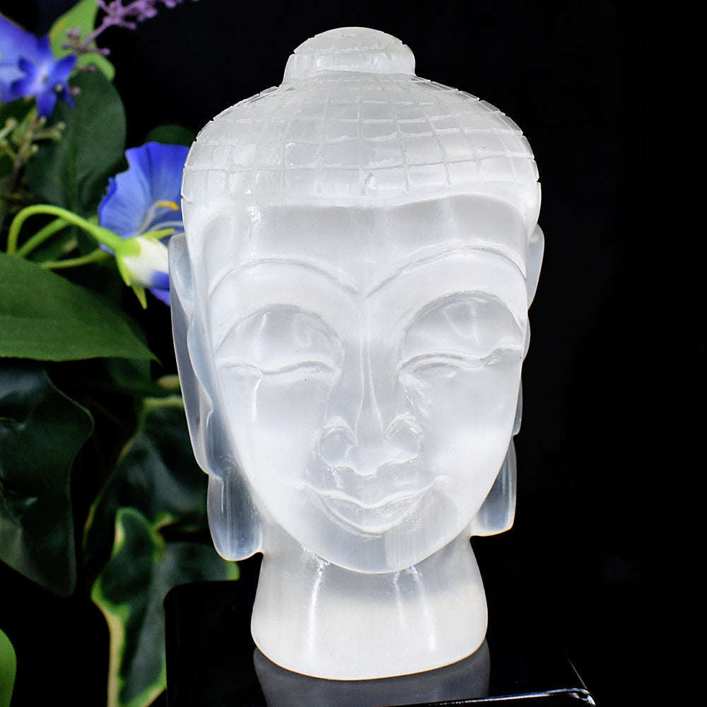 gemsmore:Amazing Selenite Hand Carved Lord Buddha Head