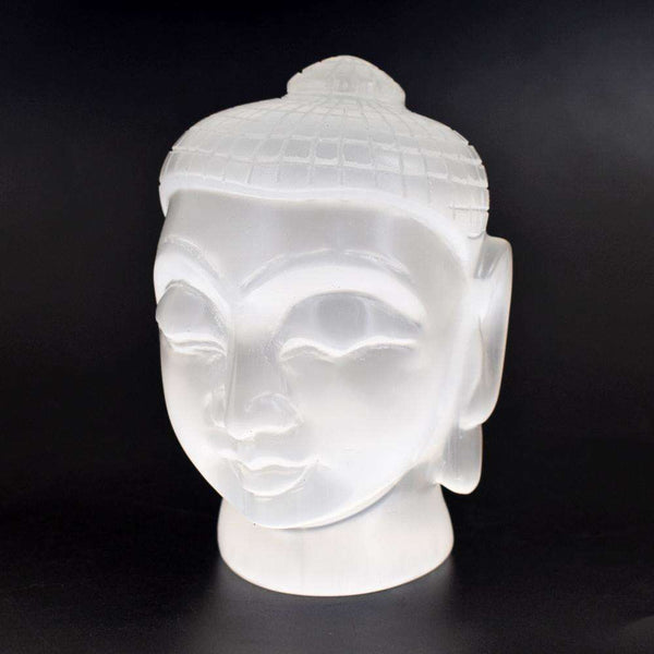 gemsmore:Amazing Selenite Hand Carved Lord Buddha Head