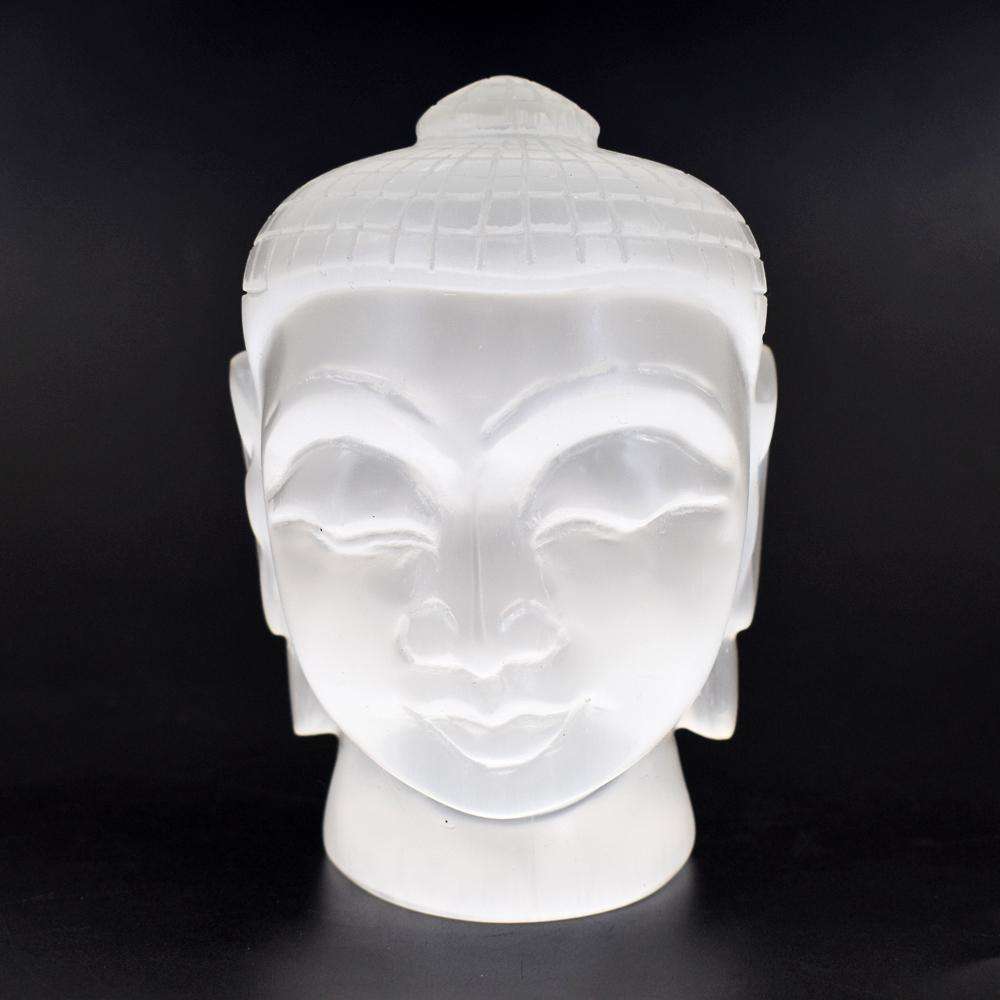 gemsmore:Amazing Selenite Hand Carved Lord Buddha Head